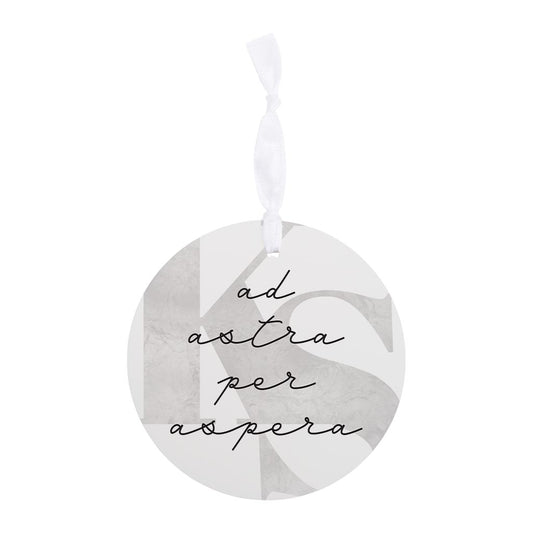 Minimalist B&W Kansas Ad Astra Per Aspera | Wood Ornament | Eaches | Min 6