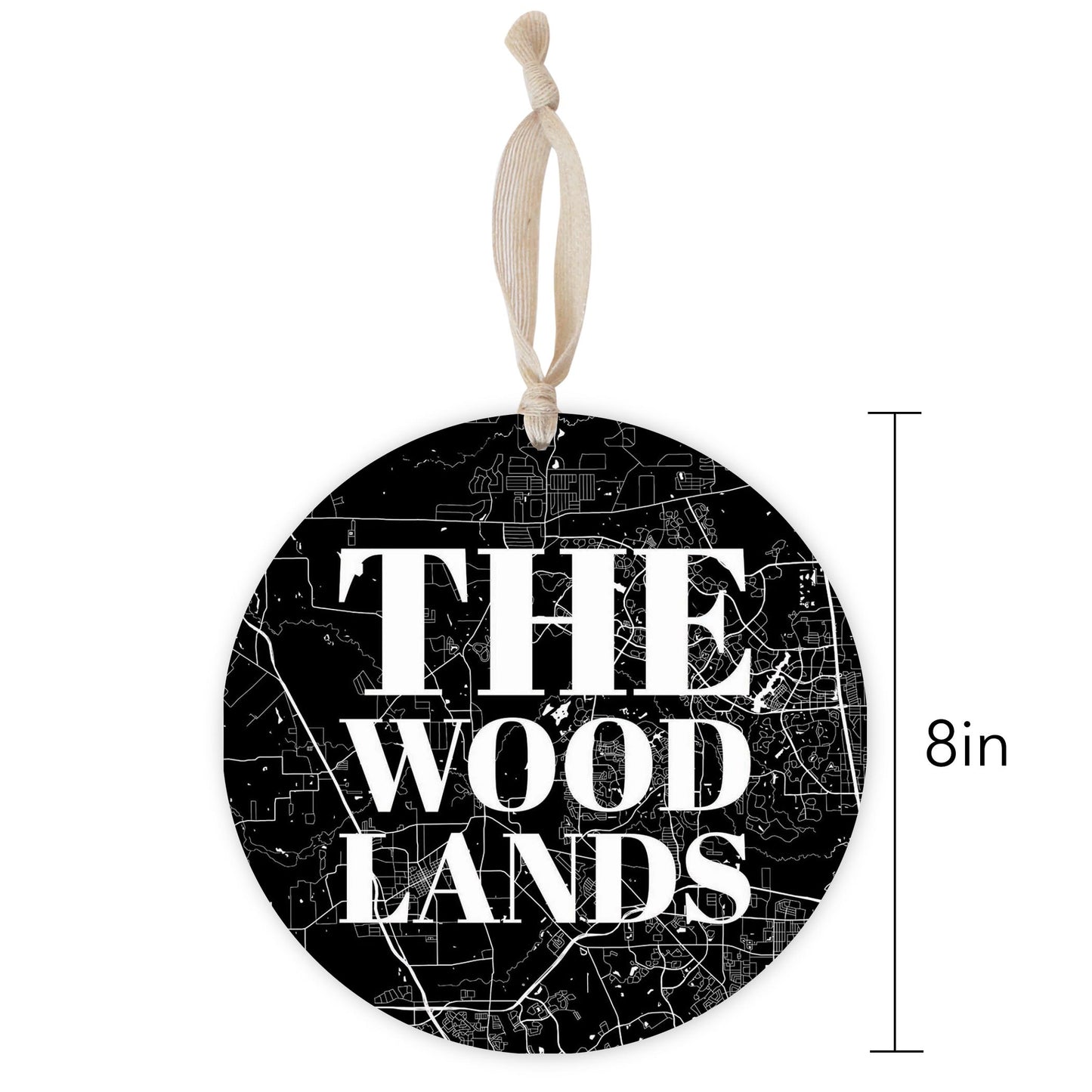 Minimalistic B&W Texas The Woodlands Map | Wood Ornament | Eaches | Min 1