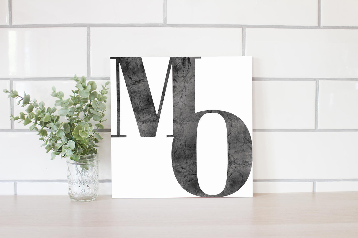 Minimalist B&W Missouri White Initials | Wood Sign | Eaches | Min 2