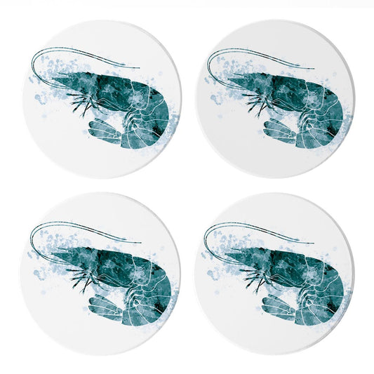 Blue White Water Color Shrimp | Absorbent Coasters | Set of 4 | Min 2