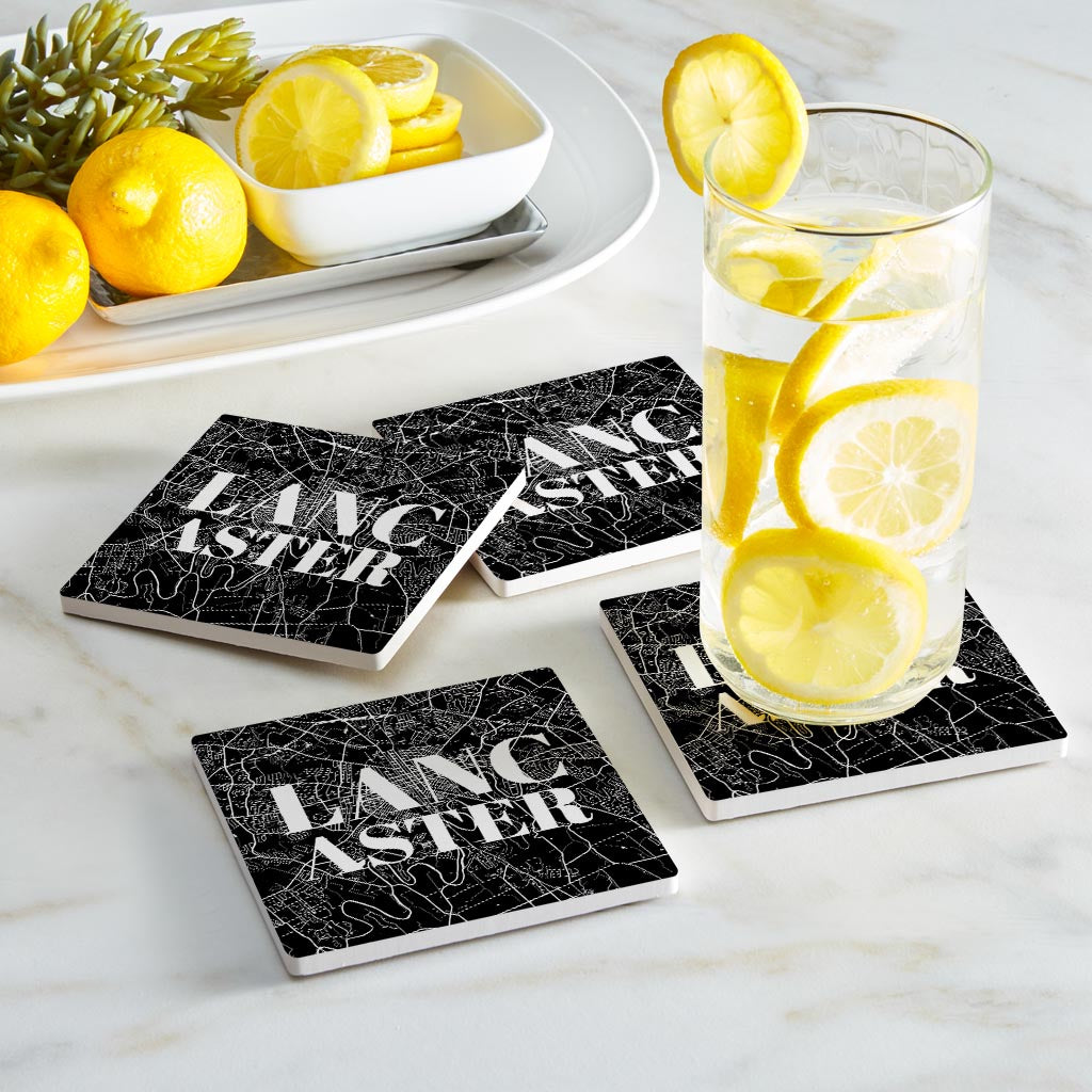 Minimalistic B&W Pennsylvania Lancaster Map | Absorbent Coasters | Set of 4 | Min 2