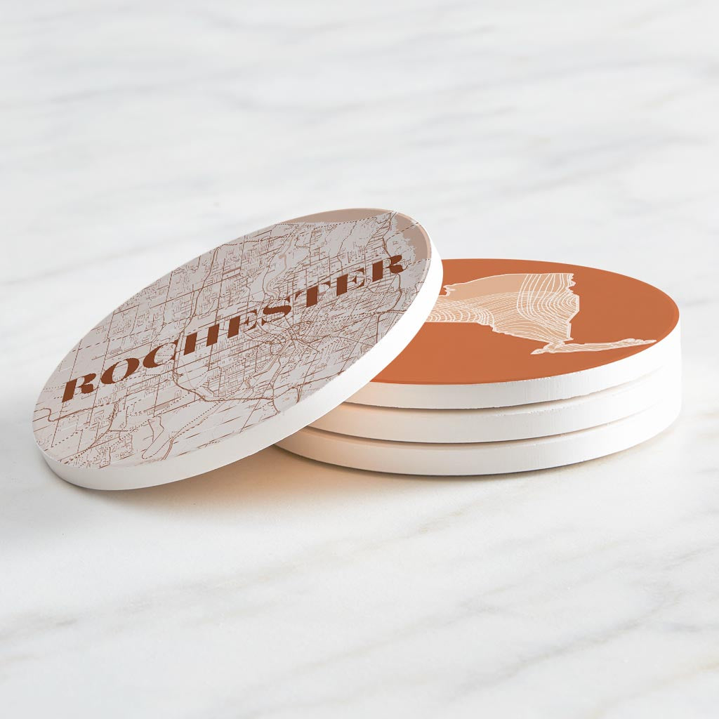 Modern Minimalist New York Rochester State | Absorbent Coasters | Set of 4 | Min 2