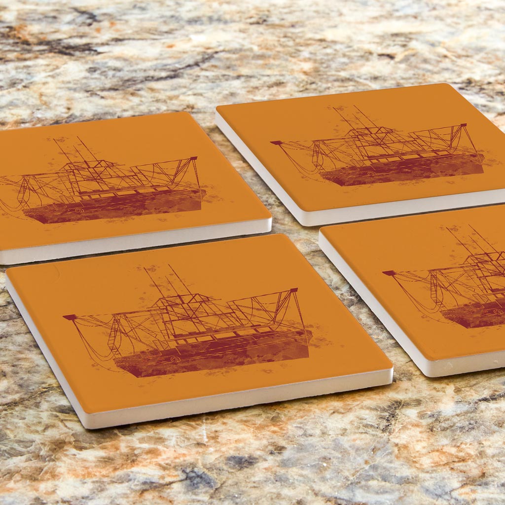 Louisiana Colorful Water Color Shrimp Boat | Absorbent Coasters | Set of 4 | Min 2