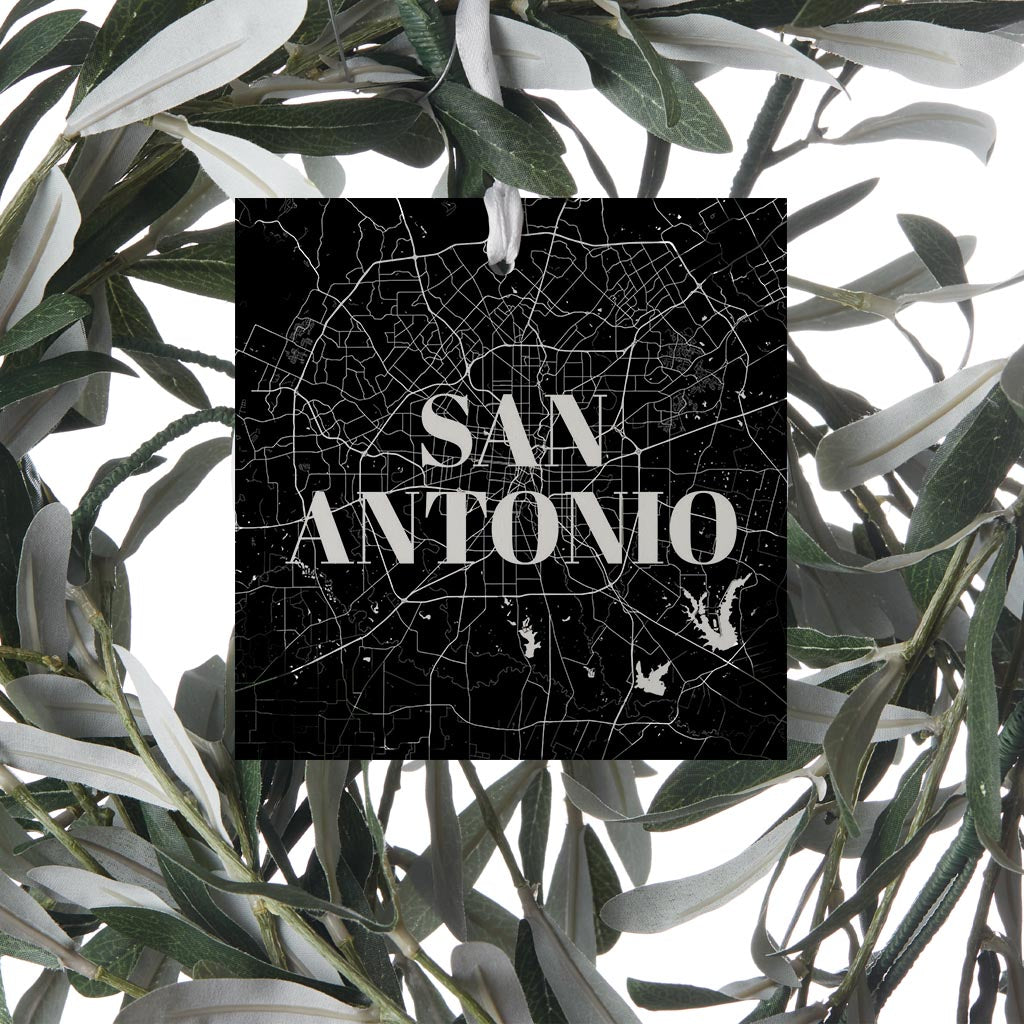 Minimalistic B&W Texas San Antonio Map | Wood Ornament | Eaches | Min 6