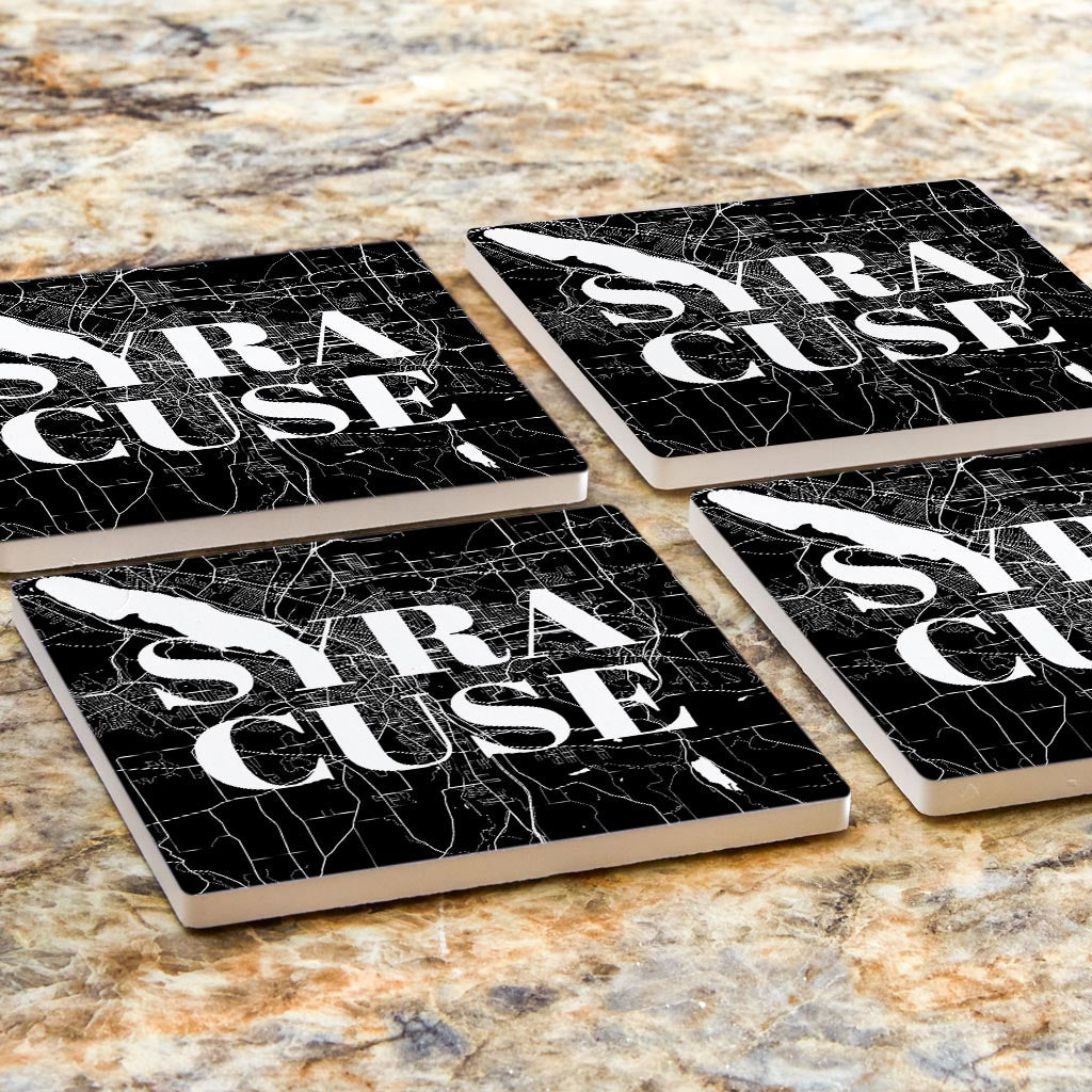 Minimalistic B&W New York Syracuse Map | Absorbent Coasters | Set of 4 | Min 2