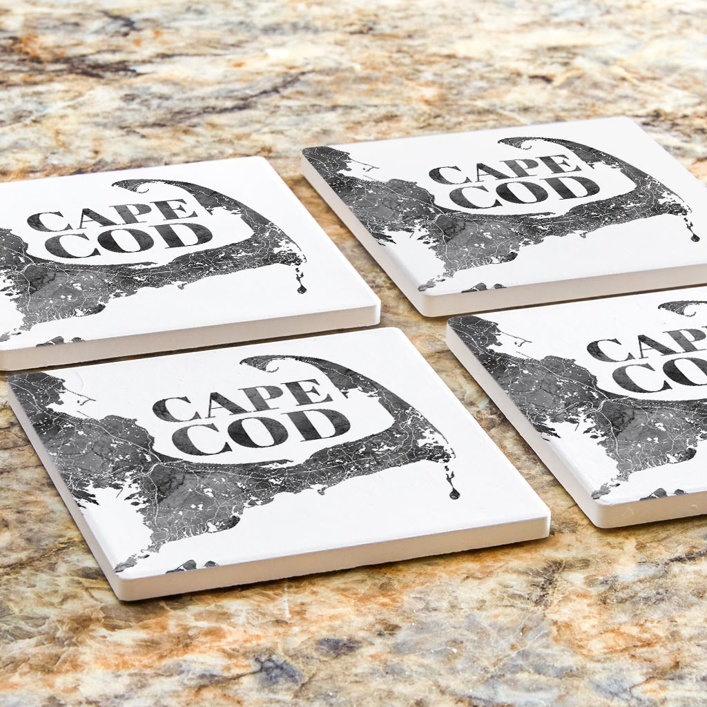 Minimalistic B&W Cape Cod Map | Absorbent Coasters | Set of 4 | Min 2