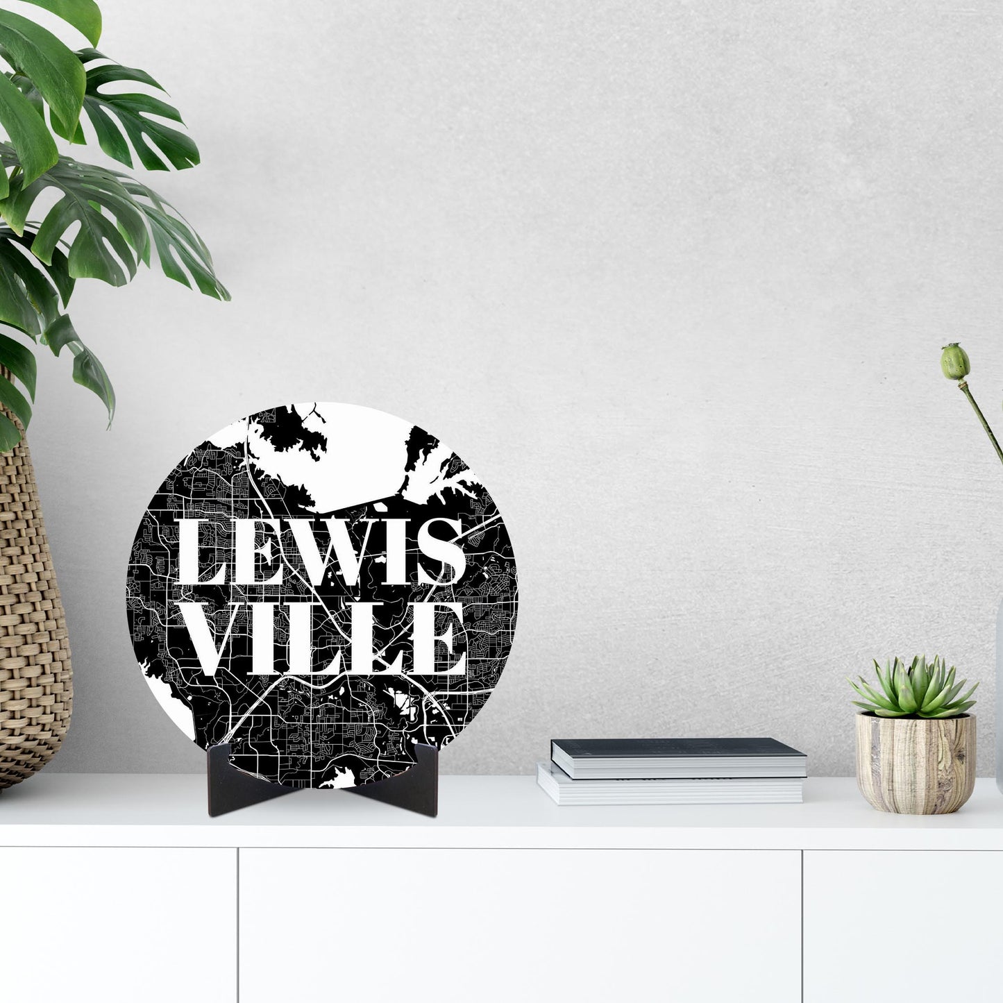 Minimalistic B&W Texas Lewisville Map | Wood Sign | Eaches | Min 1