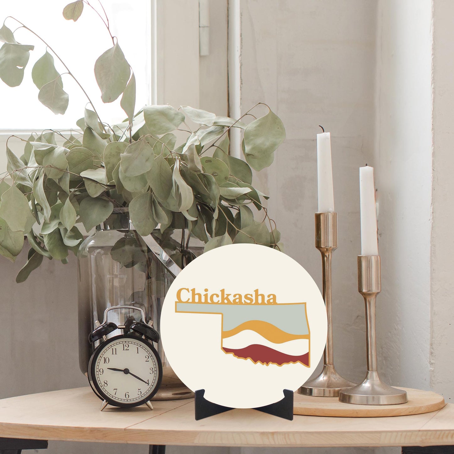 Modern Minimalist Oklahoma State Chickasha | Wood Sign | Eaches | Min 1