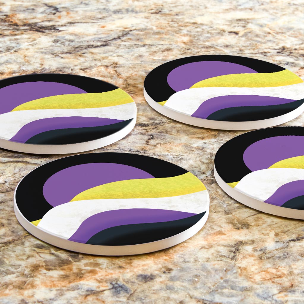 Nonbinary Pride Moon Waves| Absorbent Coasters | Set of 4 | Min 2