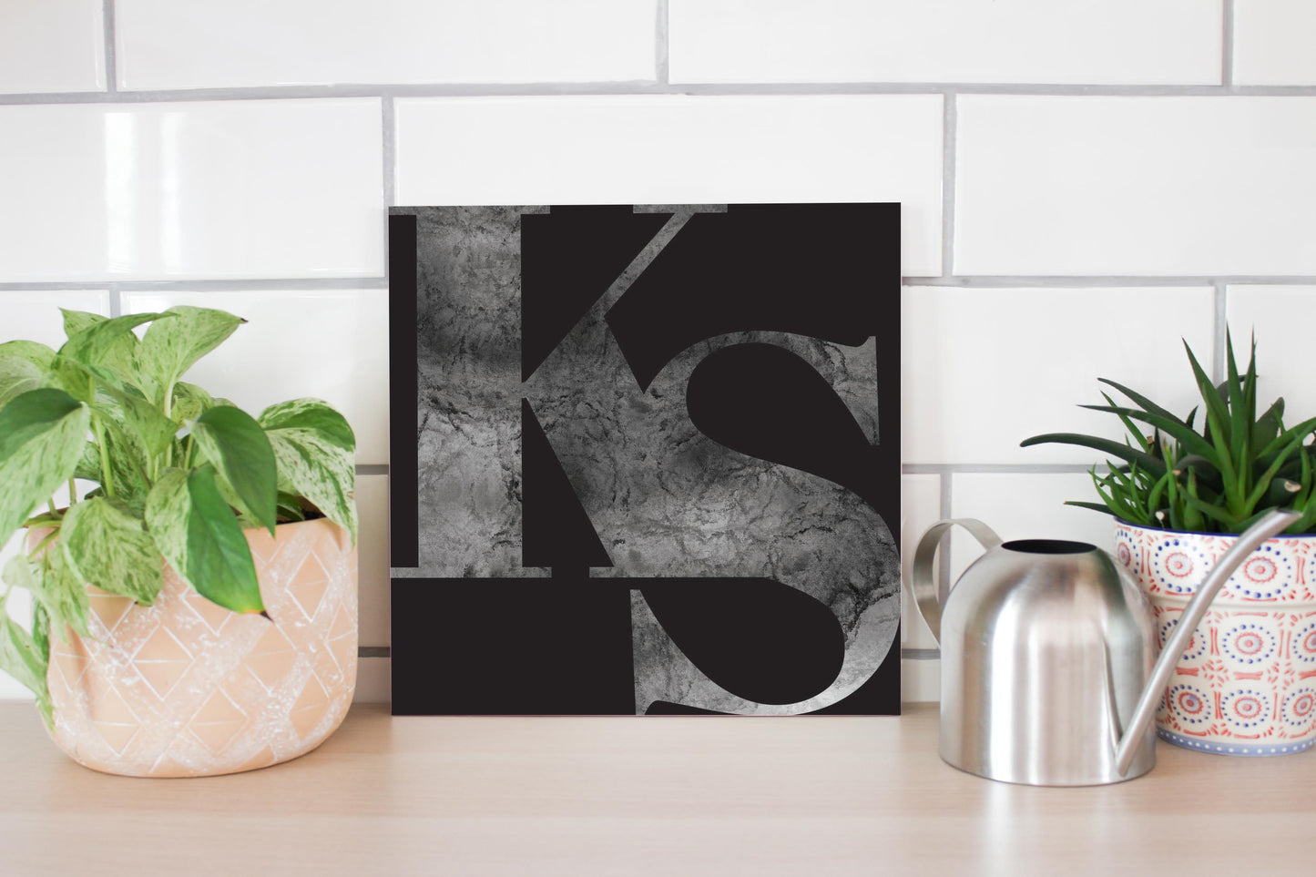 Minimalist B&W Kansas Black Initials | Wood Sign | Eaches | Min 2