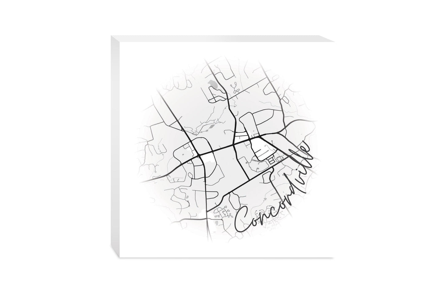 Minimalistic B&W Pennsylvania Concordville Circle Map | Wood Block | Eaches | Min 2