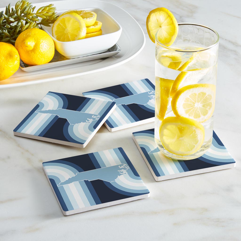 Blue Shades North Carolina State Retro Thick Lines | Absorbent Coasters | Set of 4 | Min 2