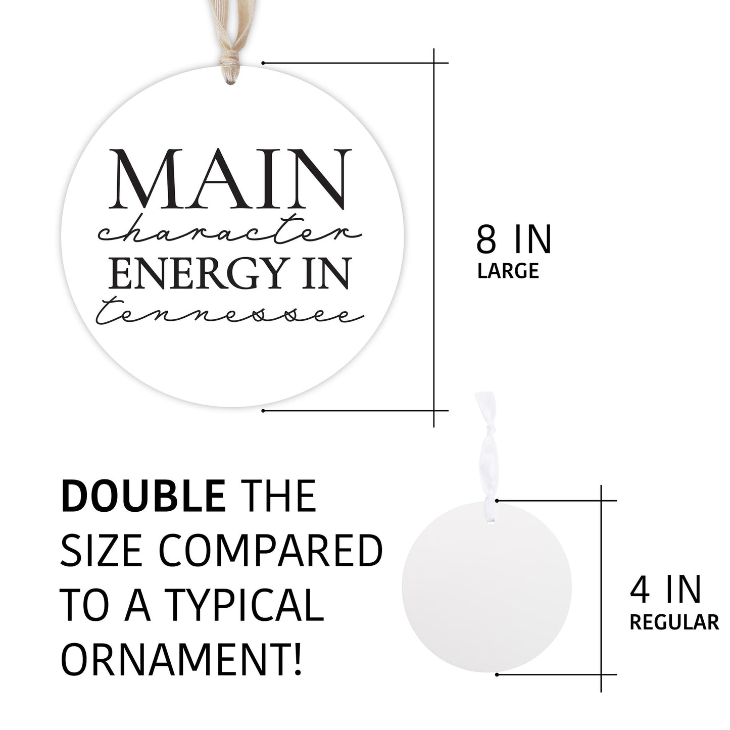 Minimalist B&W Tennessee Main Character Energy | Wood Ornament | Eaches | Min 1