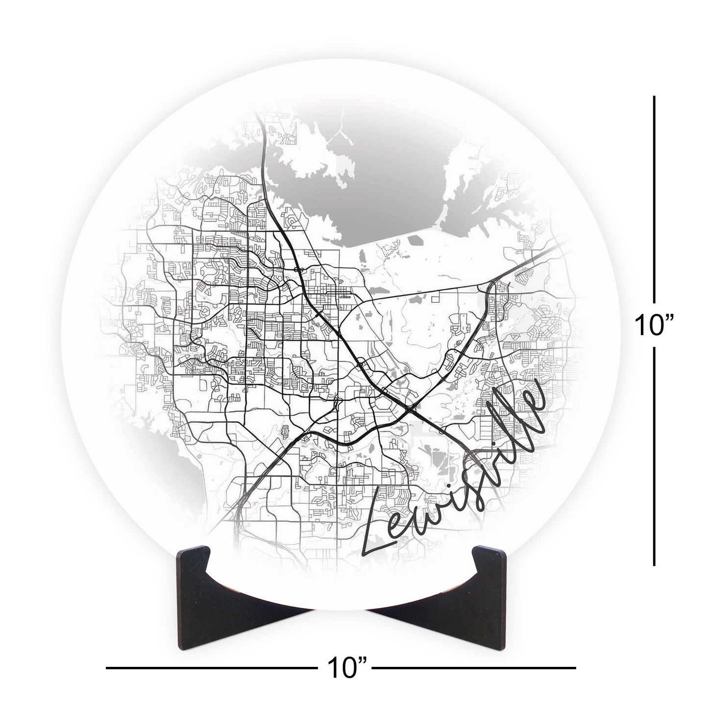 Minimalistic B&W Texas Lewisville Circle Map | Wood Sign | Eaches | Min 1