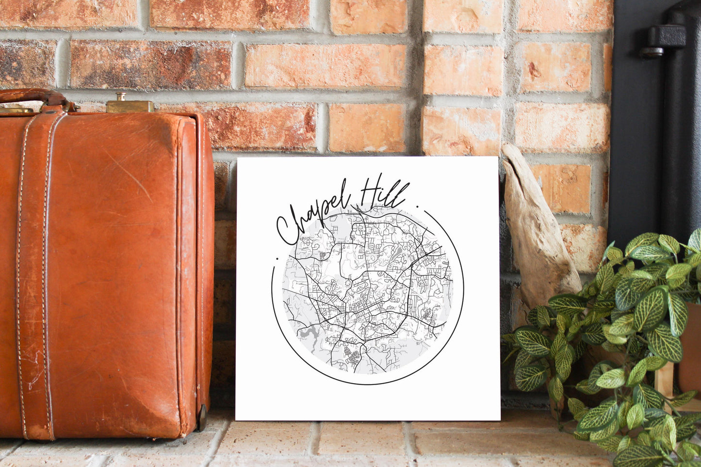 Minimalistic B&W North Carolina Chapel Hill Circle Map | Wood Sign | Eaches | Min 2