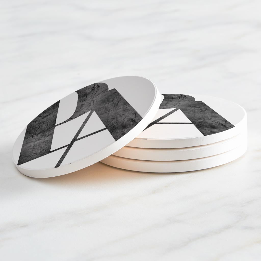 Minimalistic B&W Pennsylvania White Initials | Absorbent Coasters | Set of 4 | Min 2