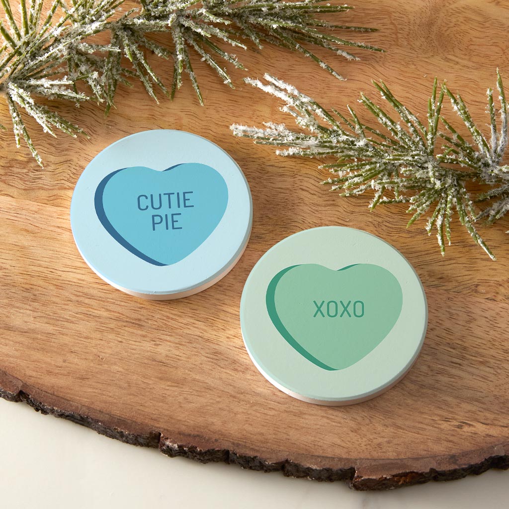 Message Hearts Cutie Pie Xo| Absorbent Car Coasters | Set of 2 | Min 4