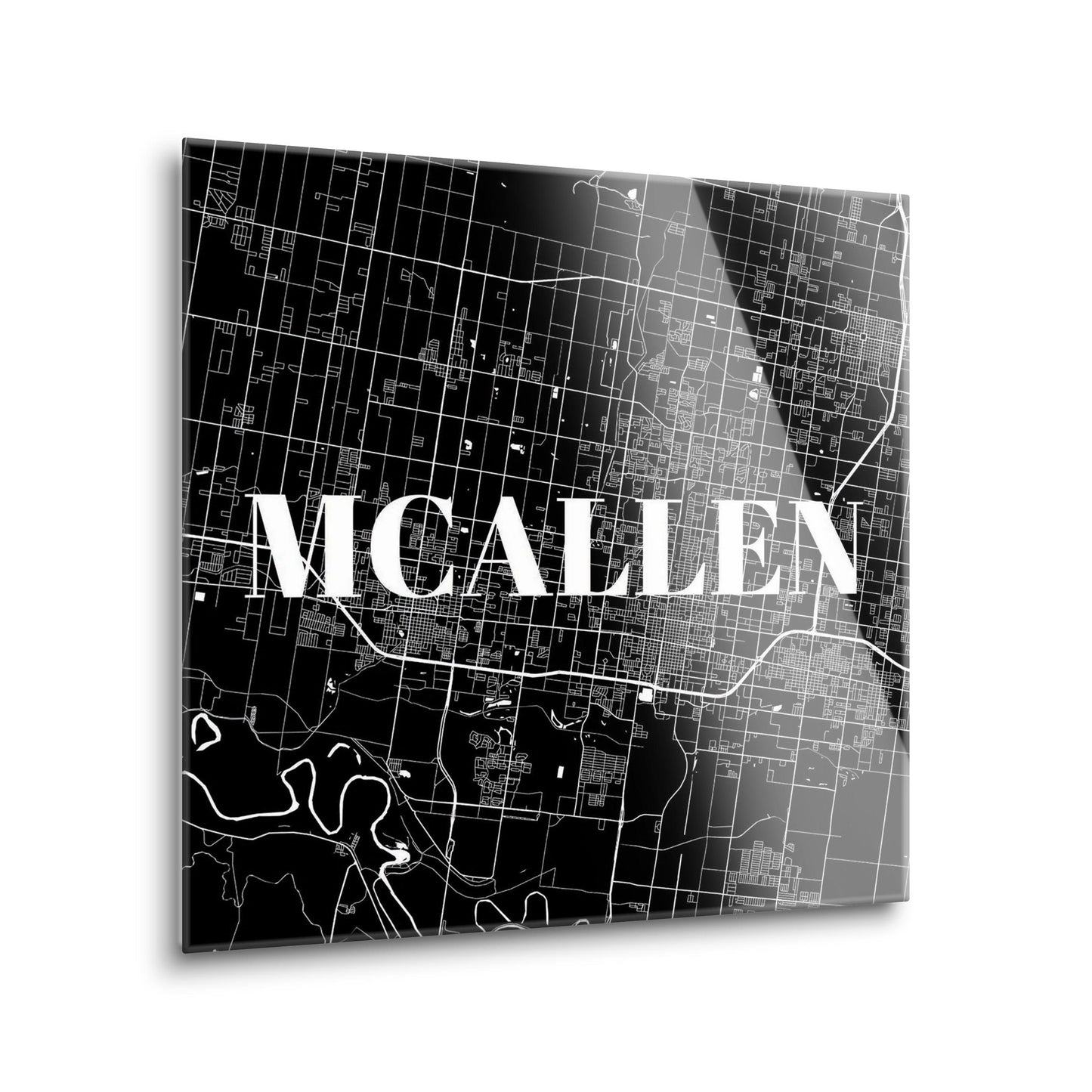 Minimalistic B&W Texas Mcallen Map | Hi-Def Glass Art | Eaches | Min 2