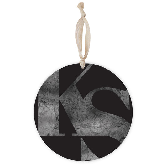 Minimalist B&W Kansas Black Initials | Wood Ornament | Eaches | Min 1