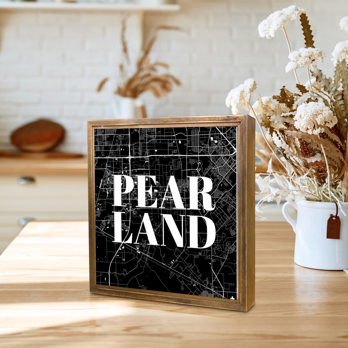 Minimalistic B&W Texas Pearland City Map | Wood Sign | Eaches | Min 1