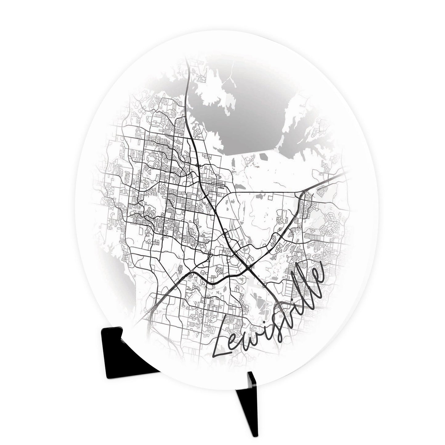 Minimalistic B&W Texas Lewisville Circle Map | Wood Sign | Eaches | Min 1