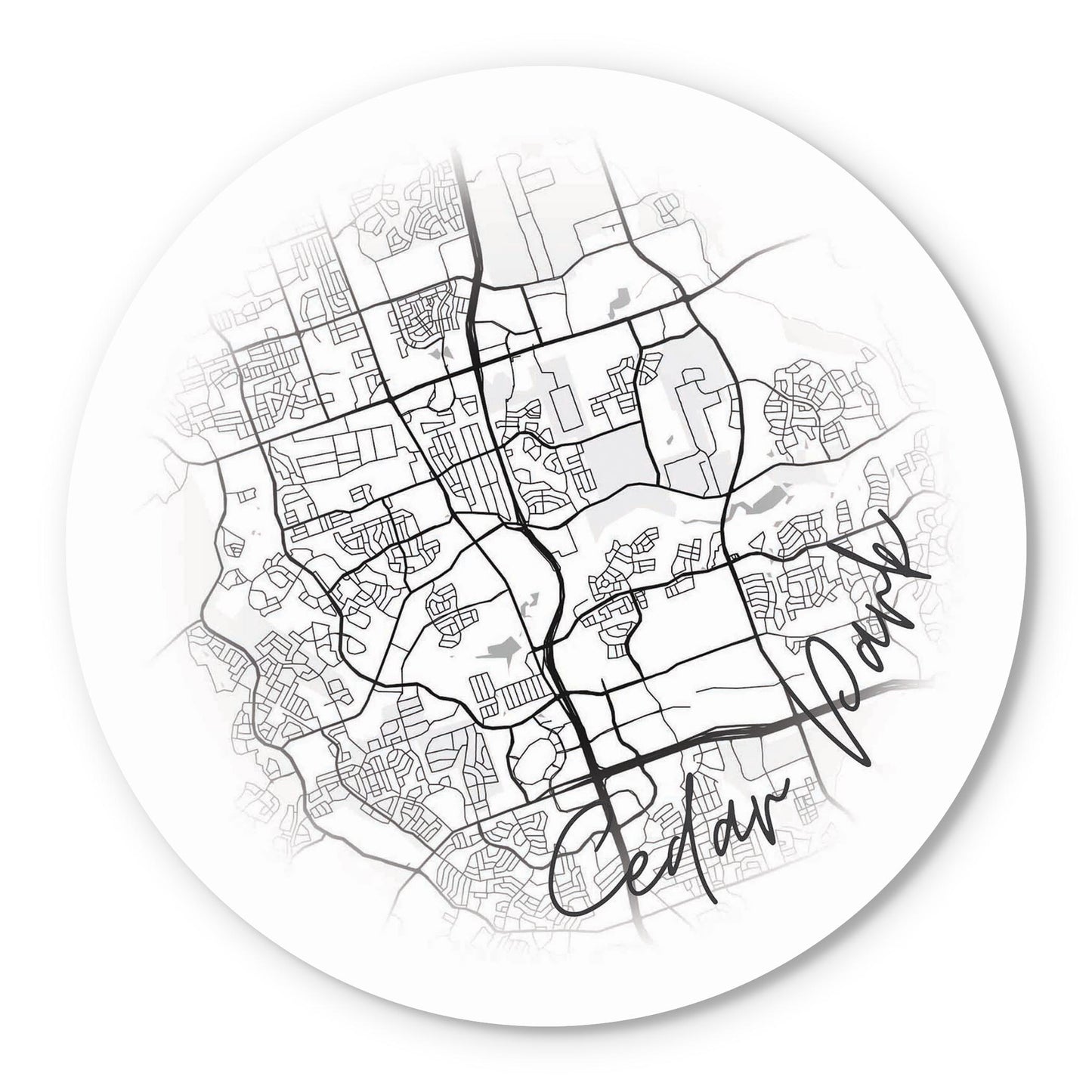 Minimalistic B&W Texas Cedar Park Circle Map | Wood Sign | Eaches | Min 1