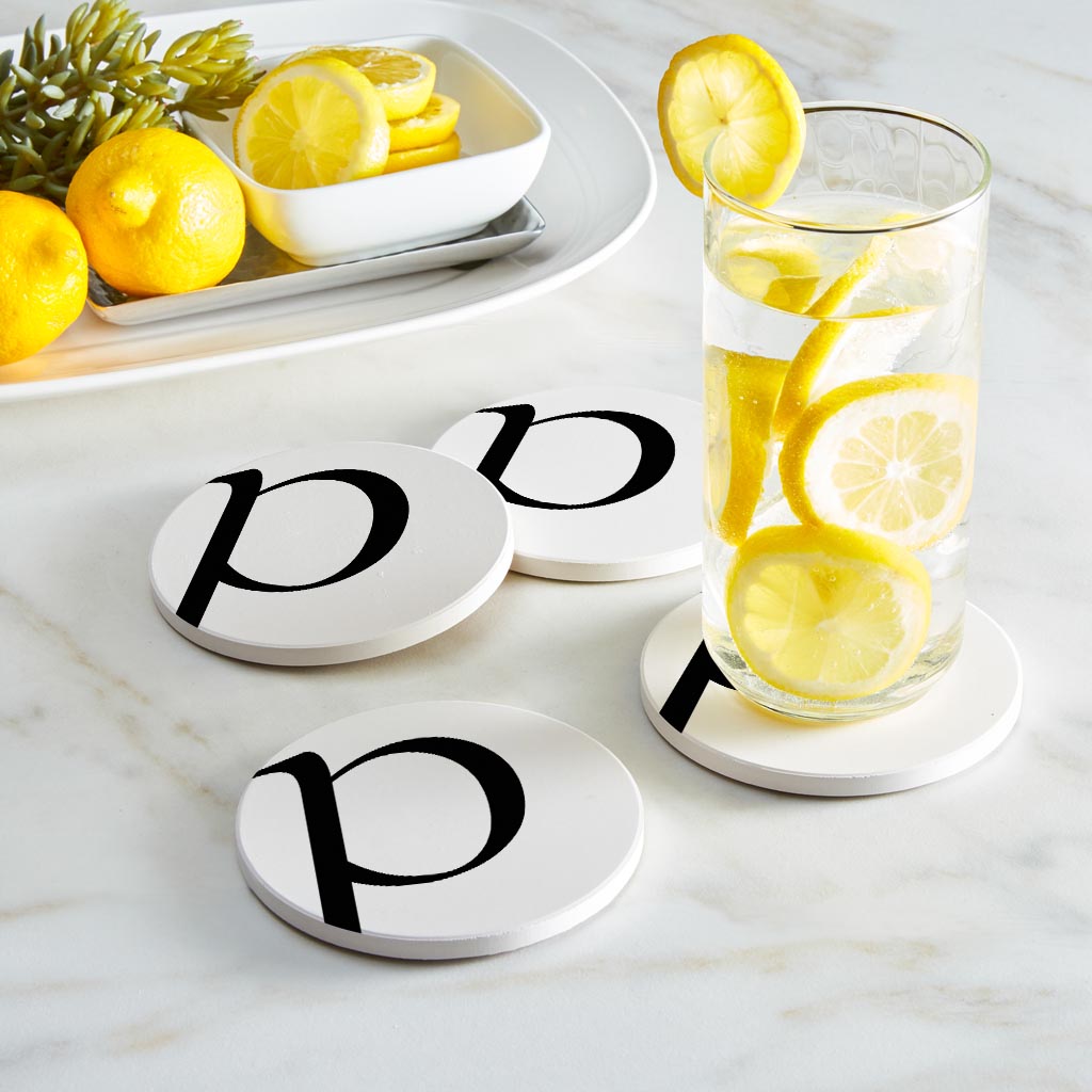 Minimalist Monogram P Circle | Absorbent Coasters | Set of 4 | Min 2