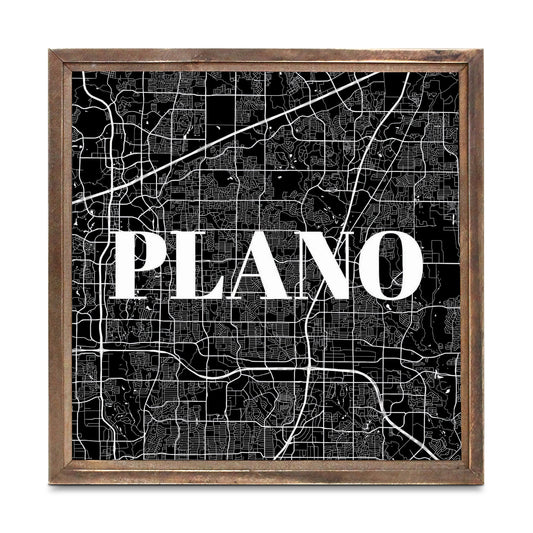 Minimalistic B&W Texas Plano Map | Wood Sign | Eaches | Min 1