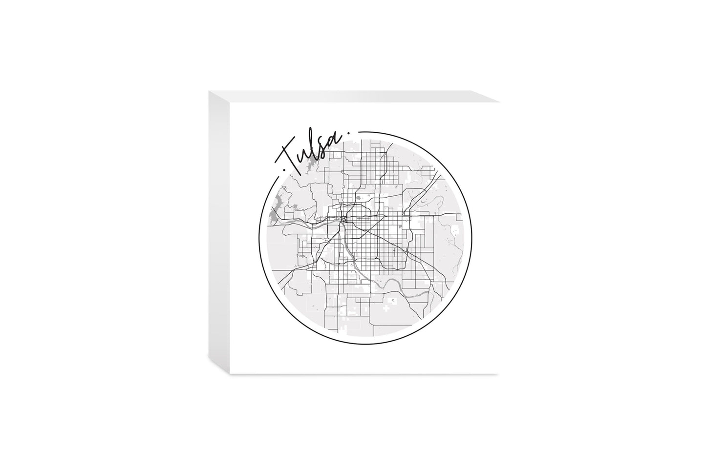 Modern Oklahoma Tulsa Circle Map | Wood Block | Eaches | Min 4