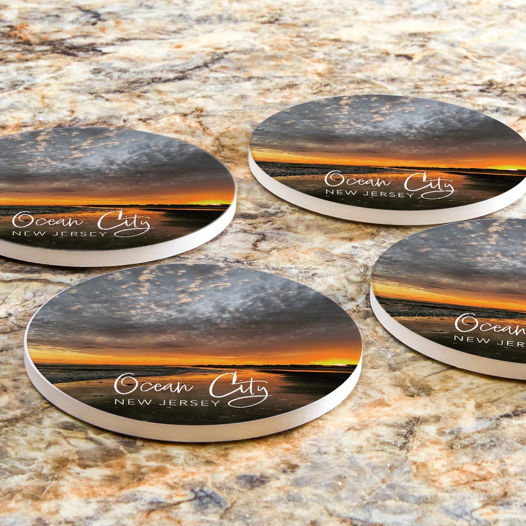 OCNJ Photo With Text | Absorbent Coasters | Set of 4 | Min 2