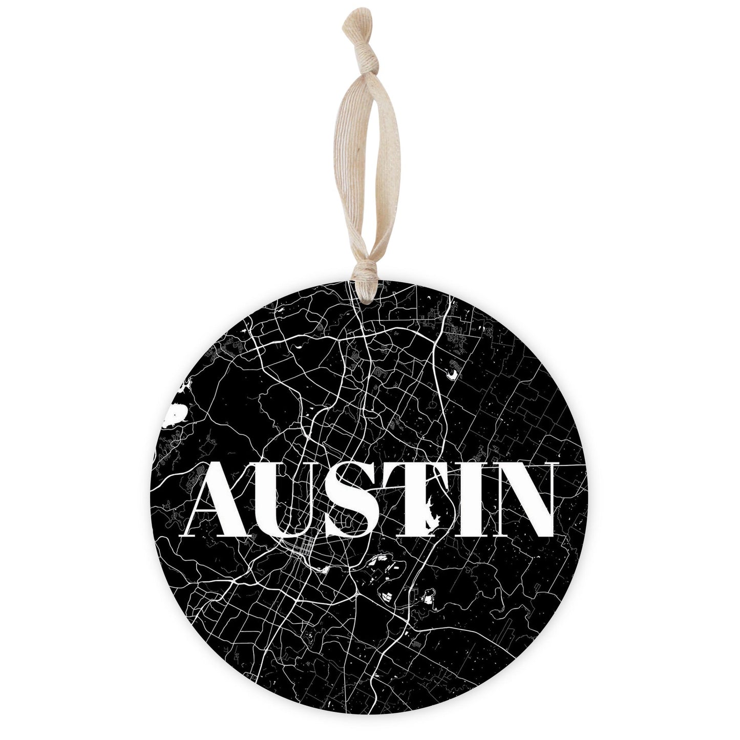 Minimalistic B&W Texas Austin Map | Wood Ornament | Eaches | Min 1