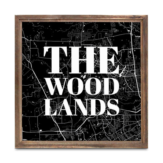 Minimalistic B&W Texas The Woodlands Map | Wood Sign | Eaches | Min 1