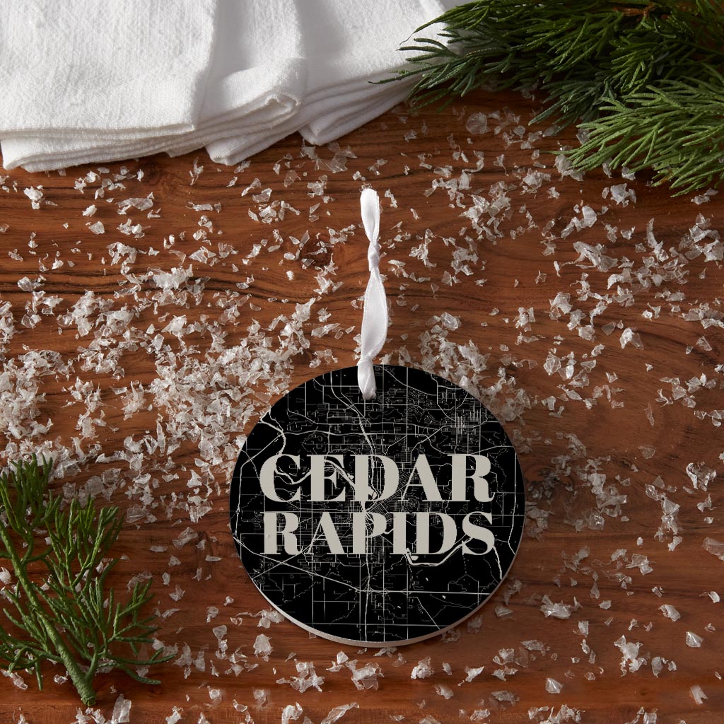 Minimalistic B&W Iowa Cedar Rapids Map | Wood Ornament | Eaches | Min 6