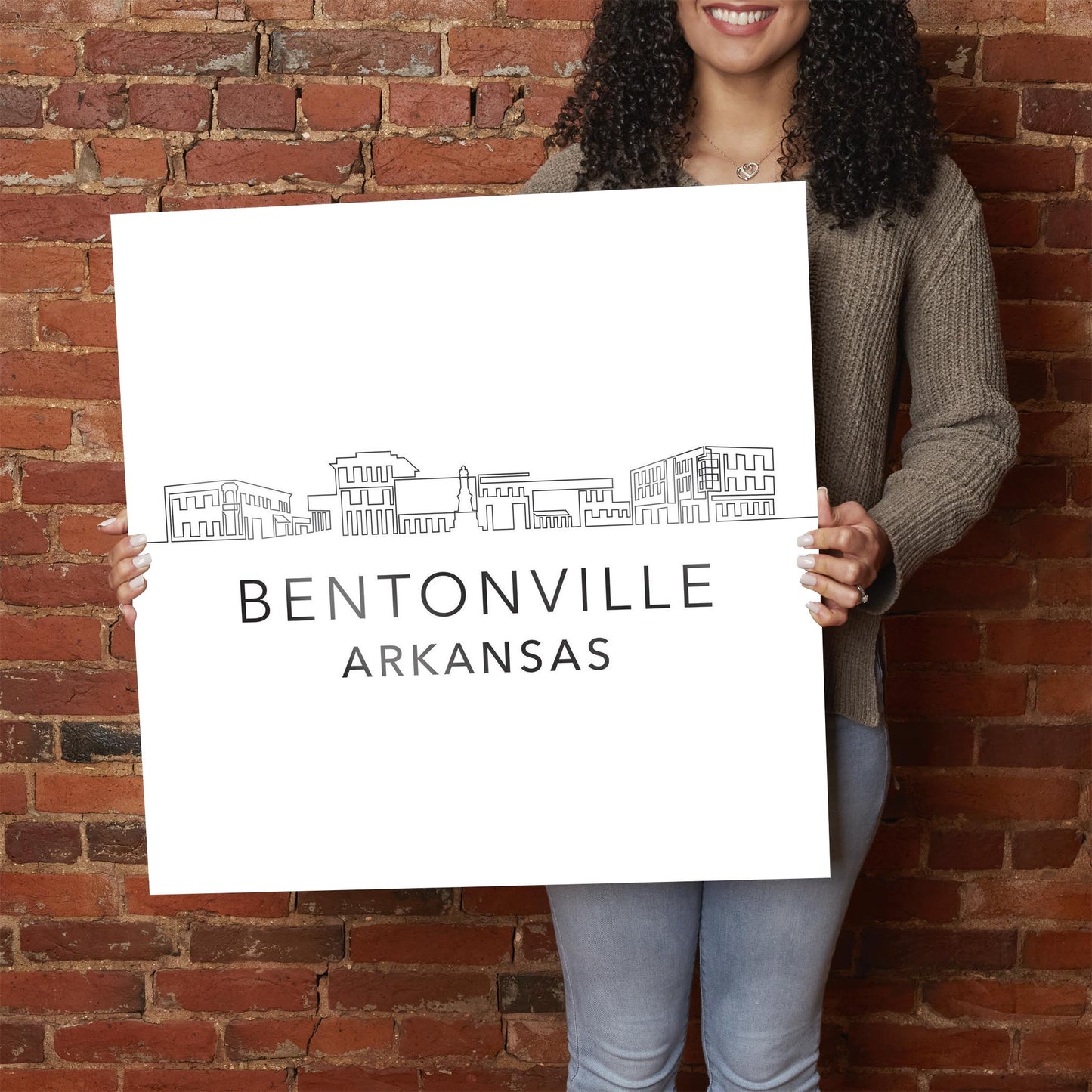 Minimalist B&W Arkansas Bentonville Skyline| Hi-Def Glass Art | Eaches | Min 1