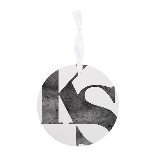 Minimalist B&W Kansas White Initials | Wood Ornament | Eaches | Min 6