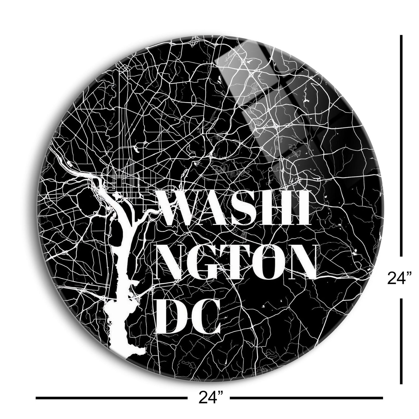 Minimalistic B&W Washington Dc Map | Hi-Def Glass Art | Eaches | Min 1