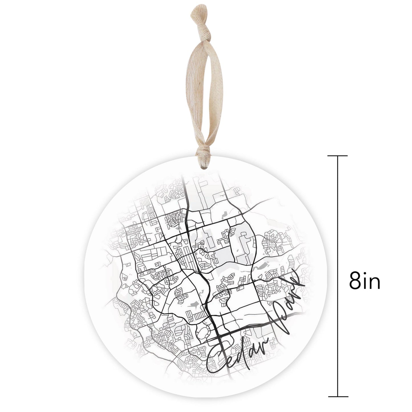 Minimalistic B&W Texas Cedar Park Circle Map | Wood Ornament | Eaches | Min 1