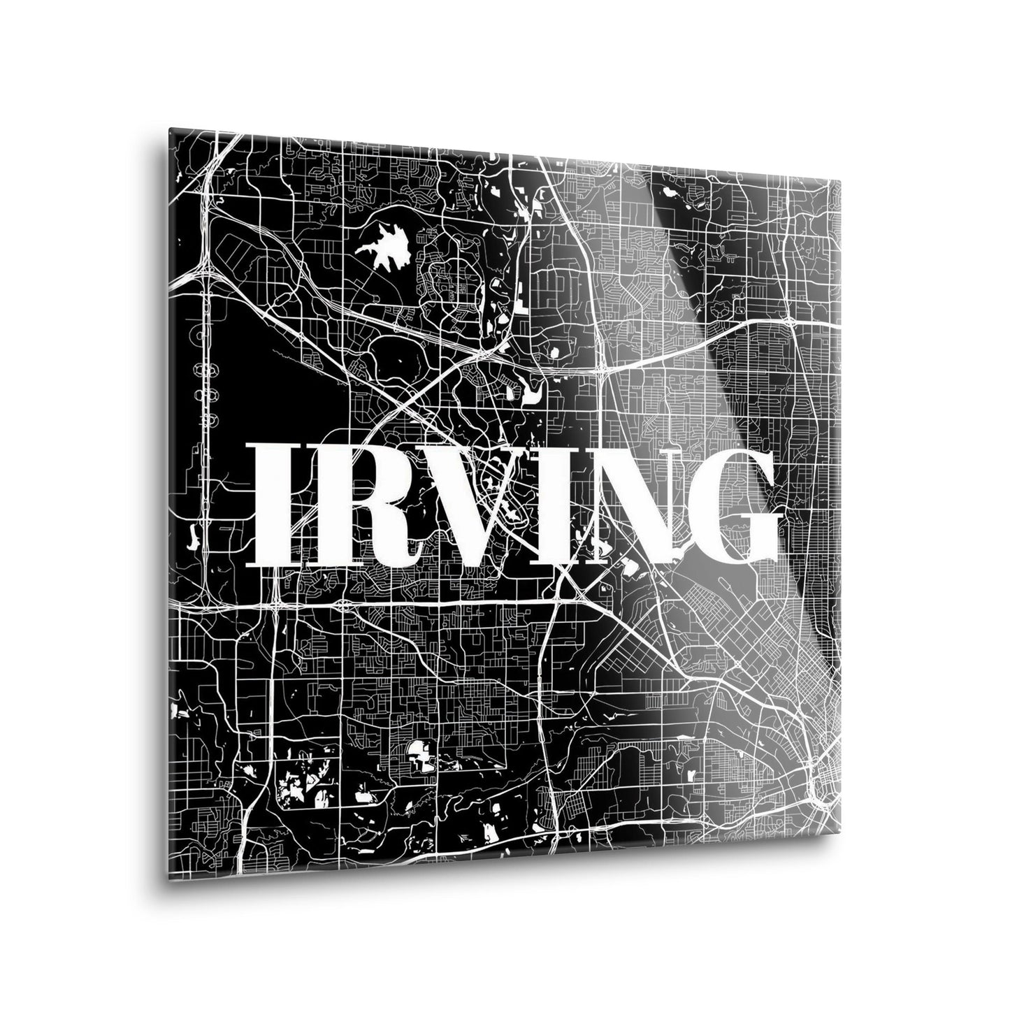 Minimalistic B&W Texas Irving Map | Hi-Def Glass Art | Eaches | Min 2