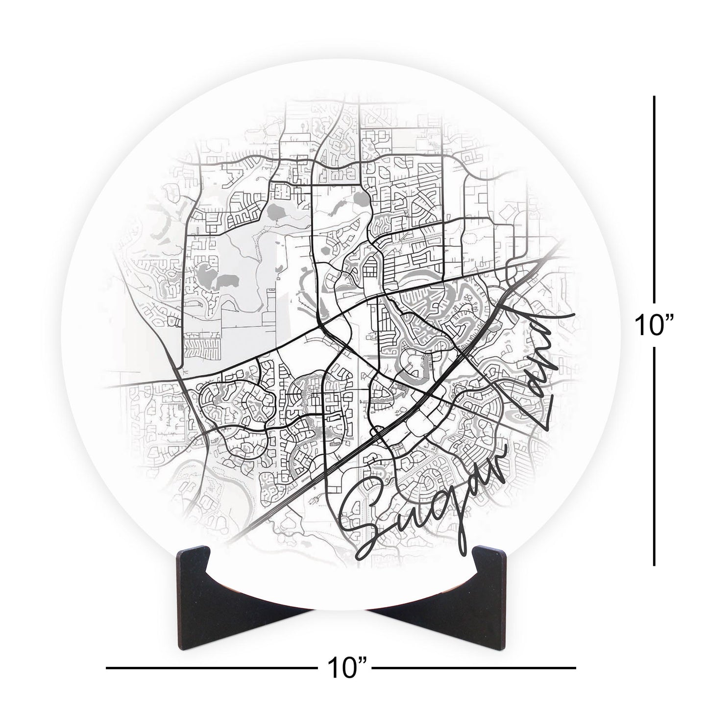 Minimalistic B&W Texas Sugarland Circle Map | Wood Sign | Eaches | Min 1