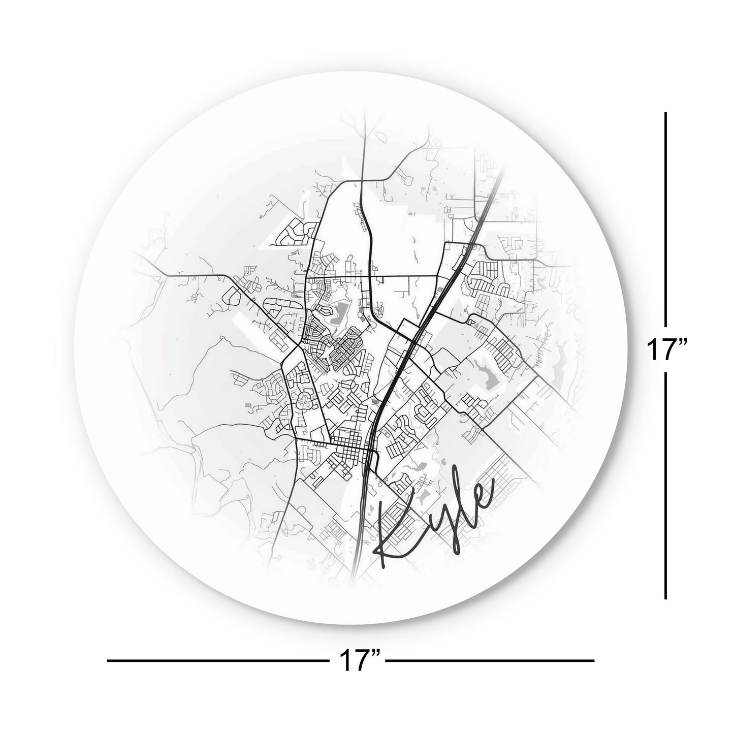 Minimalistic B&W Texas Kyle Circle Map | Wood Sign | Eaches | Min 1