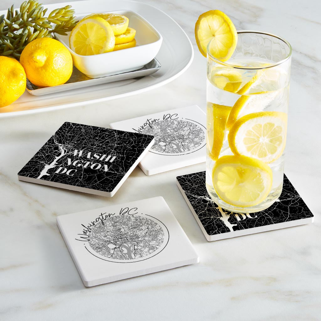 Minimalistic B&W Washington Dc Maps | Absorbent Coasters | Set of 4 | Min 2