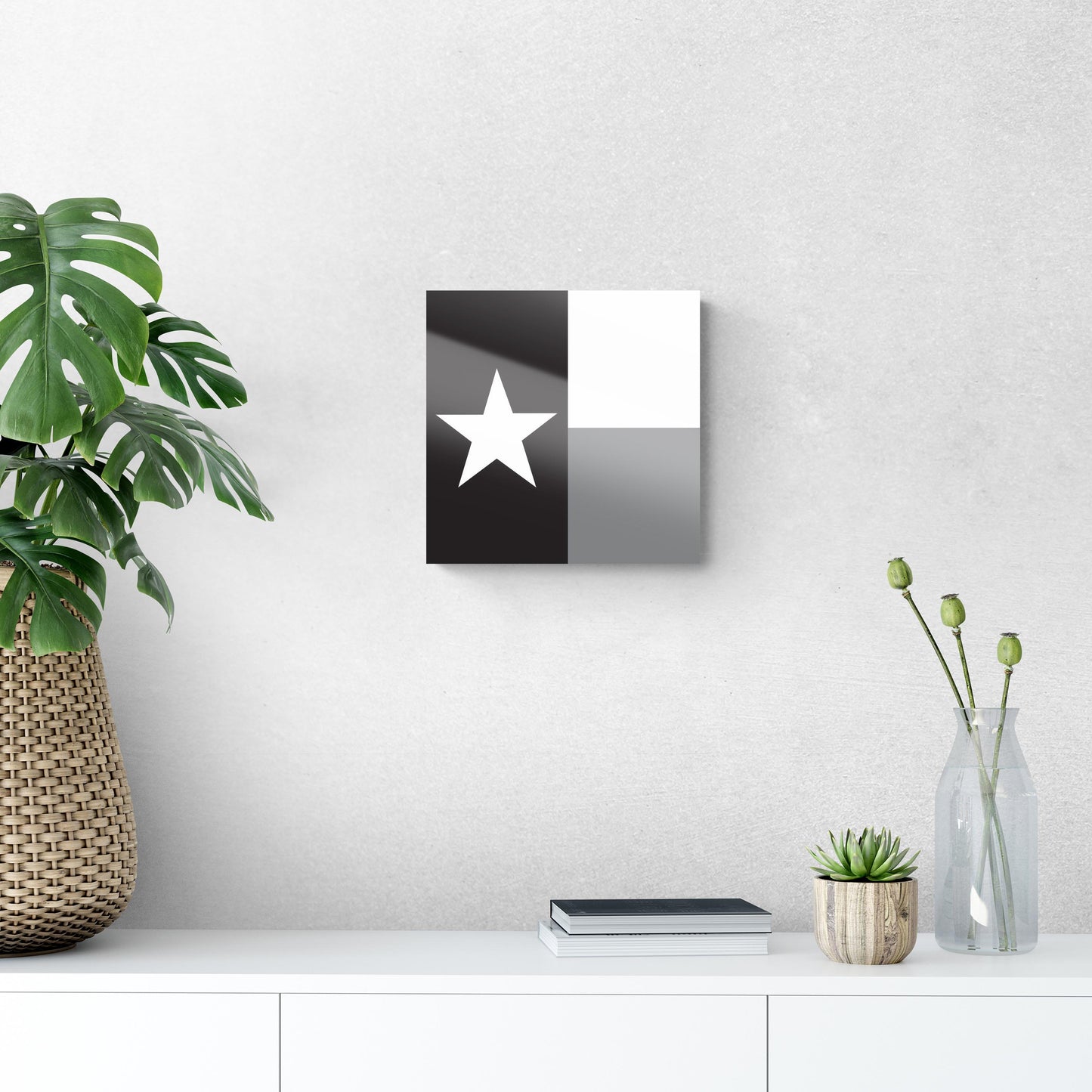 Minimalistic B&W Texas State Flag | Hi-Def Glass Art | Eaches | Min 1