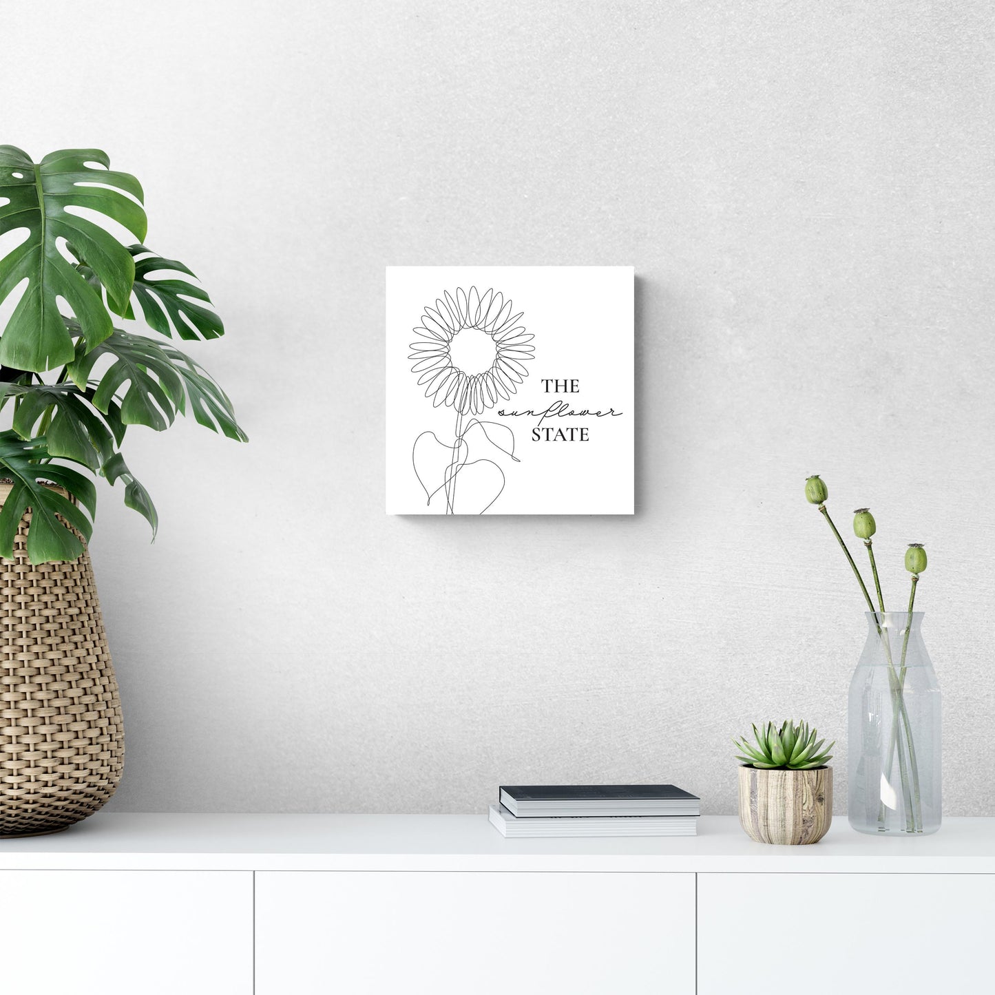 Minimalist B&W Kansas Sunflower Line Drawing | Wood Sign | Eaches | Min 2