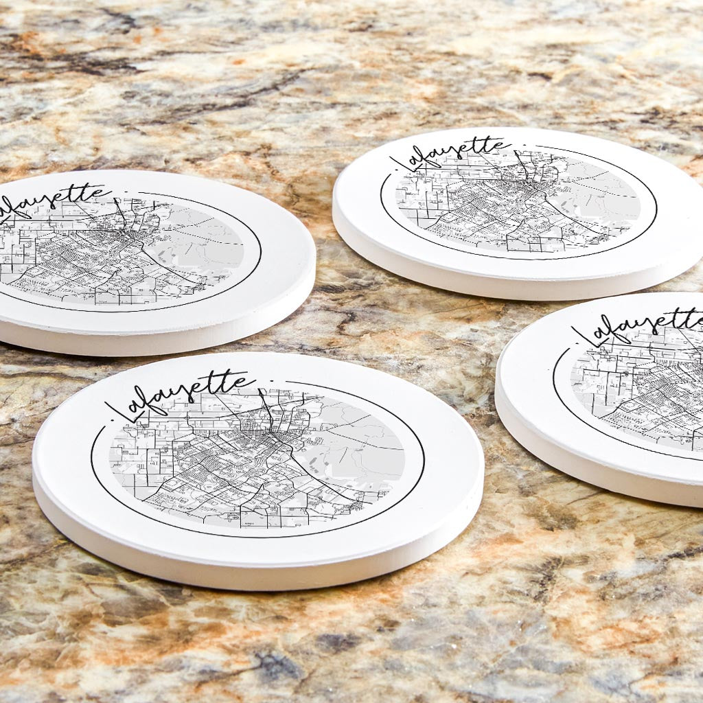 Modern Louisiana Lafayette Circle Map | Absorbent Coasters | Set of 4 | Min 2