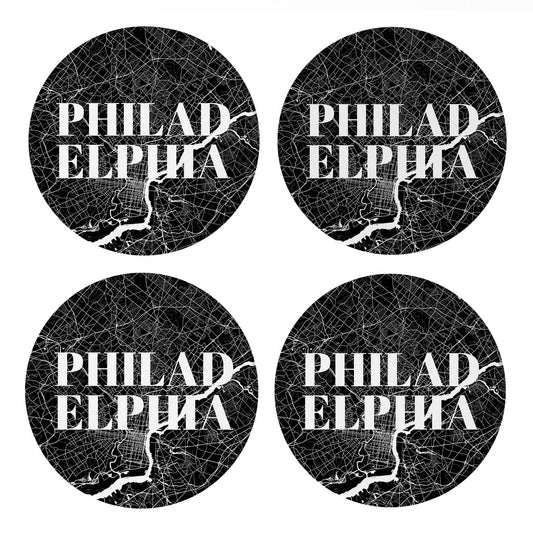 Minimalistic B&W Pennsylvania Philadelphia Map | Absorbent Coasters | Set of 4 | Min 2