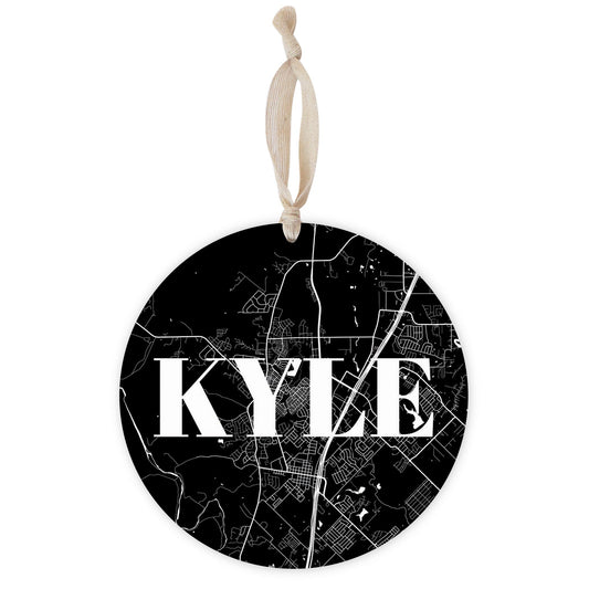 Minimalistic B&W Texas Kyle Map | Wood Ornament | Eaches | Min 1