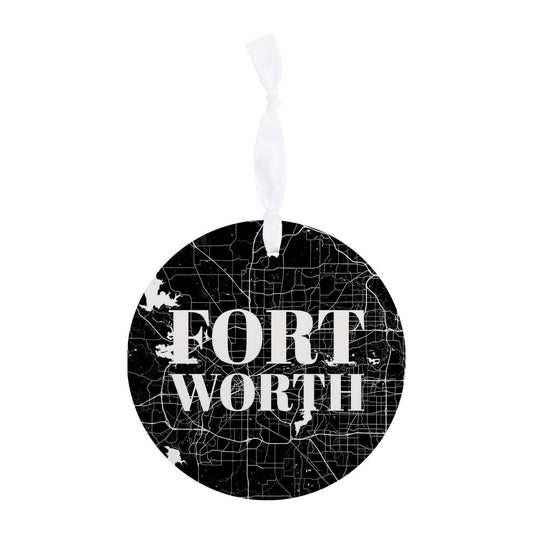 Minimalistic B&W Texas Fort Worth Map | Wood Ornament | Eaches | Min 6