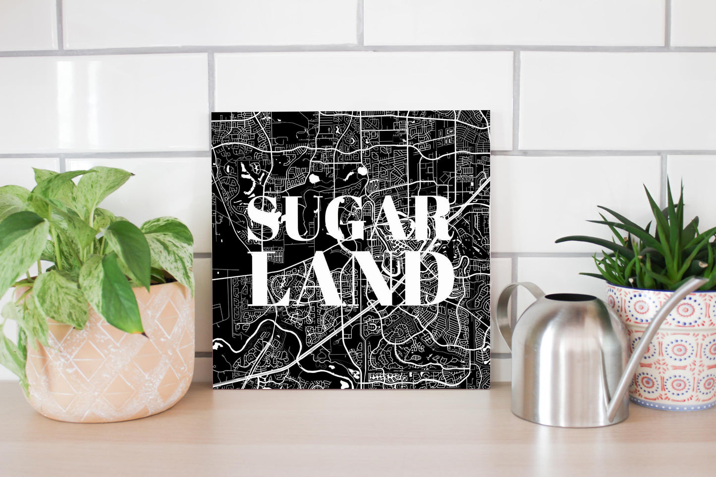 Minimalistic B&W Texas Sugarland Map | Wood Sign | Eaches | Min 2