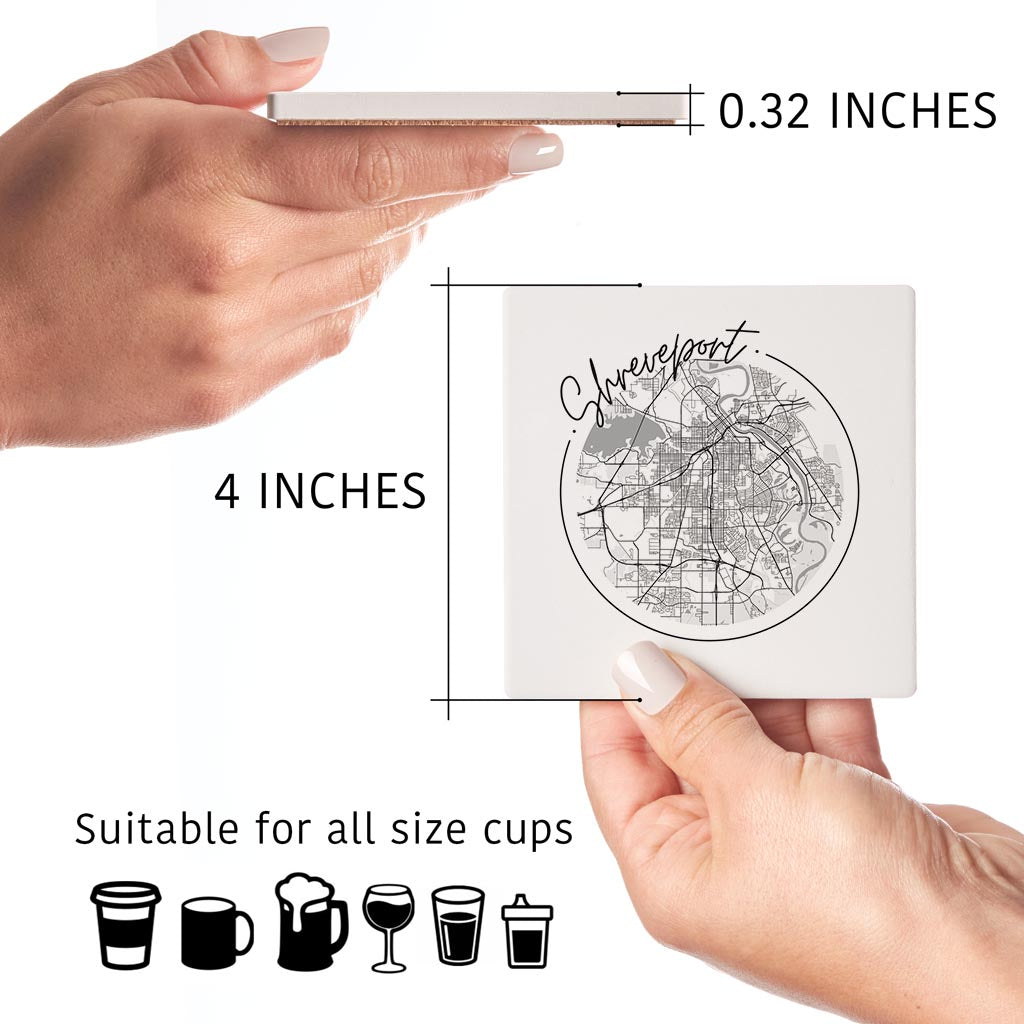 Modern Louisiana Shreveport Circle Map | Absorbent Coasters | Set of 4 | Min 2