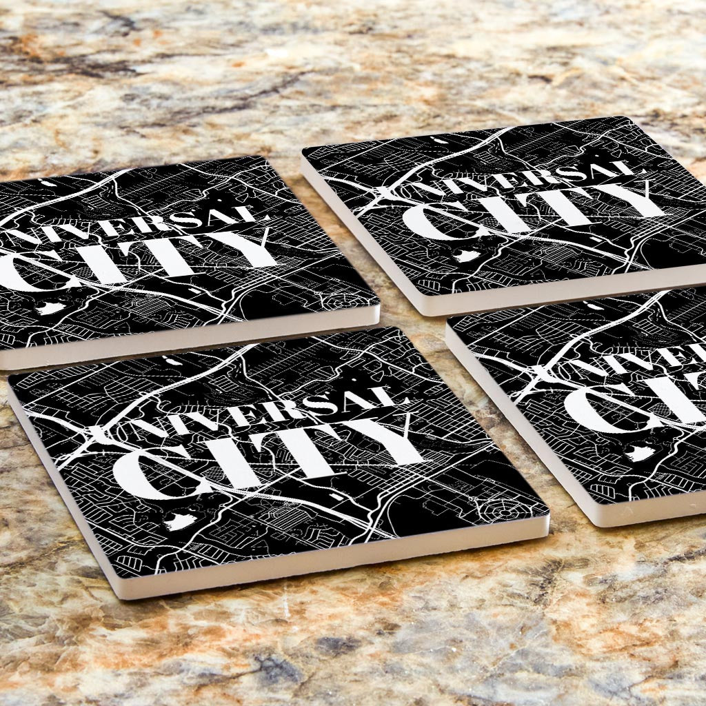 Minimalistic B&W Texas Universal City Map | Absorbent Coasters | Set of 4 | Min 2